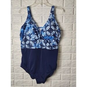 Floral One Piece Swimsuit DREAMSUIT by Miracle Brands Blue Adjustable Straps 20W